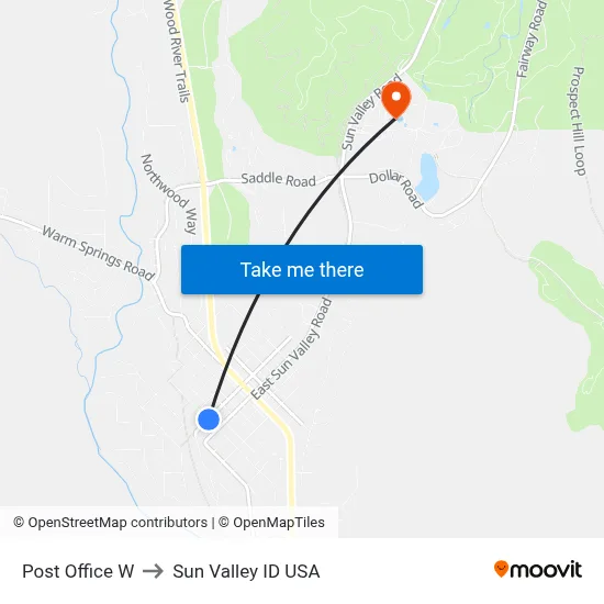 Post Office  W to Sun Valley ID USA map
