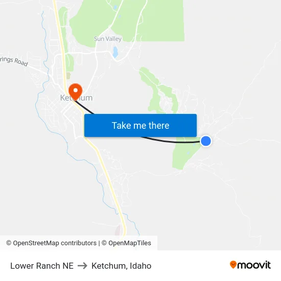 Lower Ranch NE to Ketchum, Idaho map