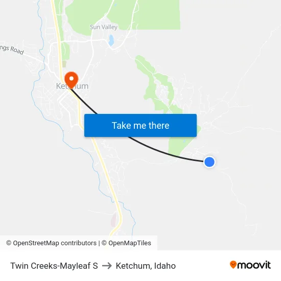 Twin Creeks-Mayleaf S to Ketchum, Idaho map