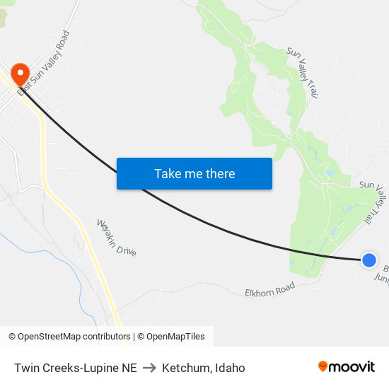 Twin Creeks-Lupine NE to Ketchum, Idaho map