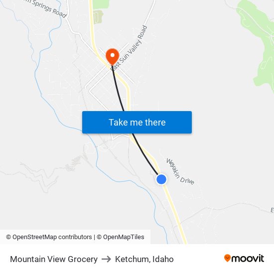 Mountain View Grocery to Ketchum, Idaho map