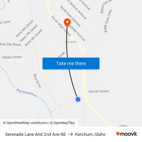 Serenade Lane And 2nd Ave NE to Ketchum, Idaho map