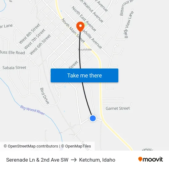Serenade Ln & 2nd Ave SW to Ketchum, Idaho map