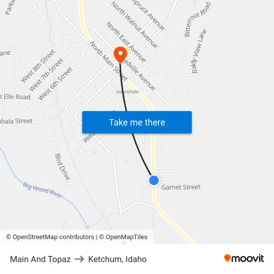 Main And Topaz to Ketchum, Idaho map