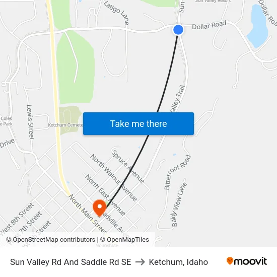 Sun Valley Rd And Saddle Rd SE to Ketchum, Idaho map