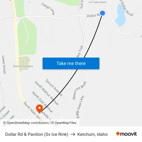 Dollar Rd & Pavilion (Sv Ice Rink) to Ketchum, Idaho map