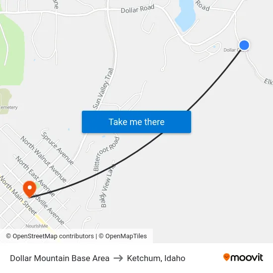 Dollar Mountain Base Area to Ketchum, Idaho map