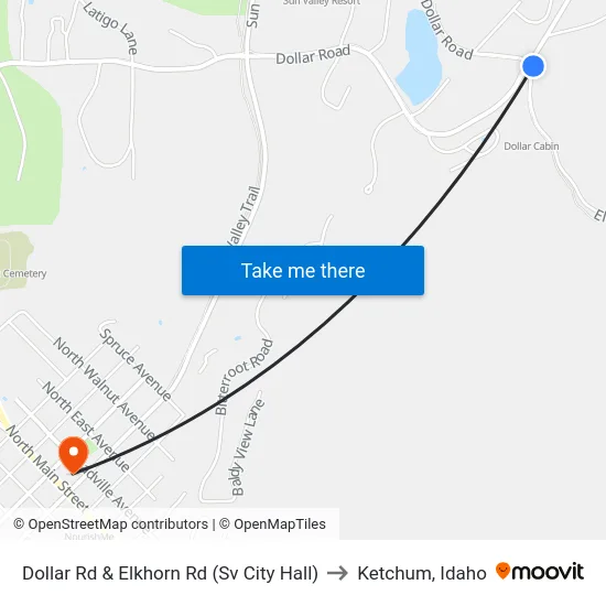 Dollar Rd & Elkhorn Rd (Sv City Hall) to Ketchum, Idaho map