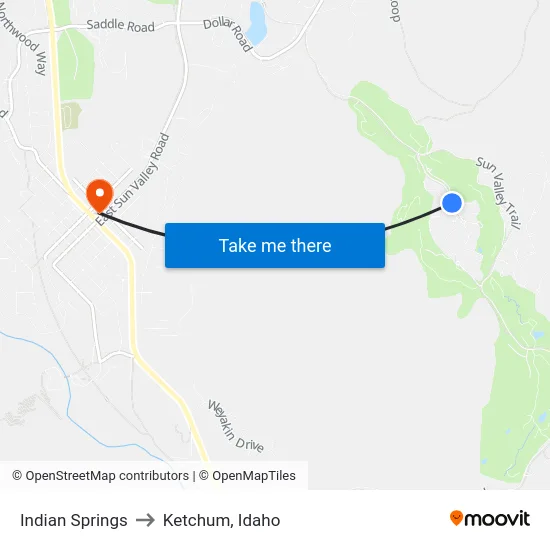 Indian Springs to Ketchum, Idaho map
