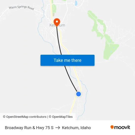 Broadway Run & Hwy 75 S to Ketchum, Idaho map