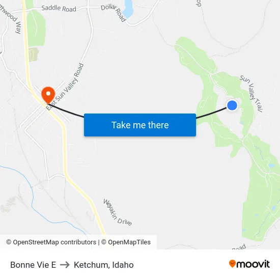 Bonne Vie E to Ketchum, Idaho map