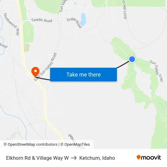 Elkhorn Rd & Village Way W to Ketchum, Idaho map