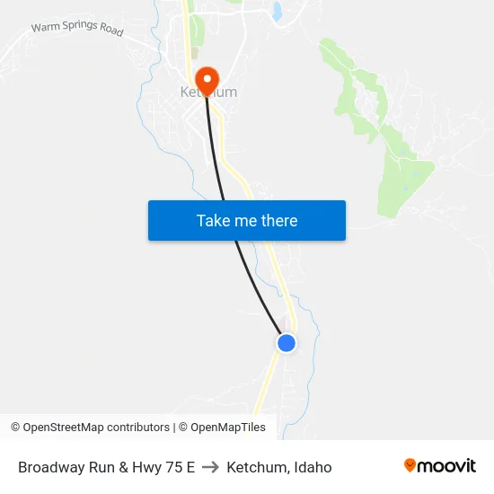 Broadway Run & Hwy 75 E to Ketchum, Idaho map