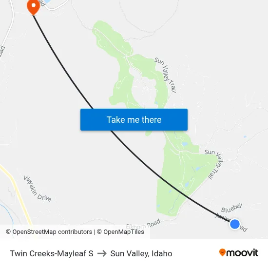 Twin Creeks-Mayleaf S to Sun Valley, Idaho map