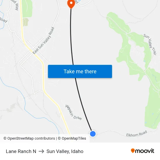 Lane Ranch N to Sun Valley, Idaho map