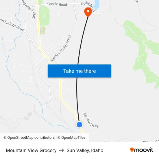 Mountain View Grocery to Sun Valley, Idaho map