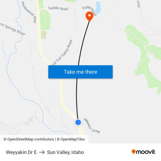 Weyyakin Dr E to Sun Valley, Idaho map