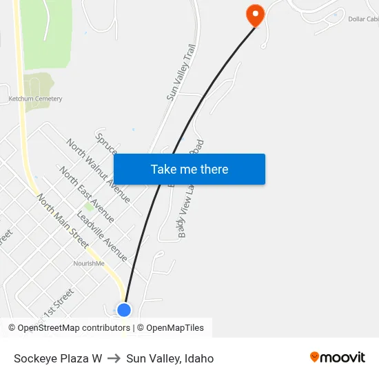 Sockeye Plaza W to Sun Valley, Idaho map