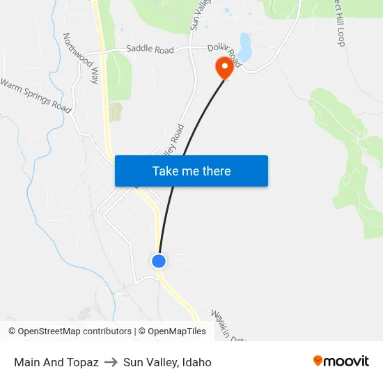 Main And Topaz to Sun Valley, Idaho map
