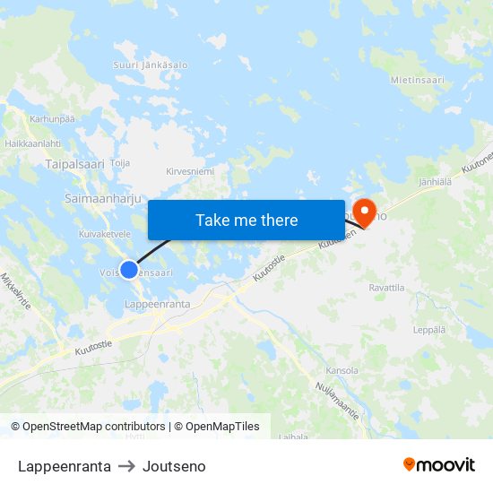 Lappeenranta to Joutseno map