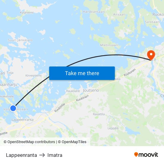 Lappeenranta to Imatra map