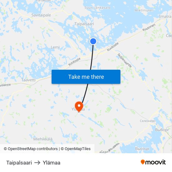 Taipalsaari to Ylämaa map