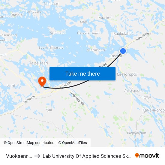 Vuoksenniska P to Lab University Of Applied Sciences Skinnarilan Campus map