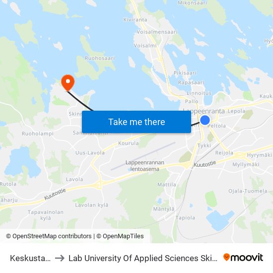 Keskusta Itään to Lab University Of Applied Sciences Skinnarilan Campus map