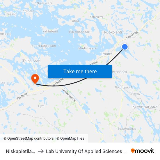 Niskapietiläntie 104 to Lab University Of Applied Sciences Skinnarilan Campus map