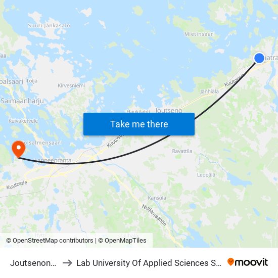 Joutsenonkatu 71 to Lab University Of Applied Sciences Skinnarilan Campus map