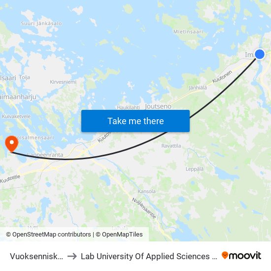 Vuoksenniskantie 1 P to Lab University Of Applied Sciences Skinnarilan Campus map