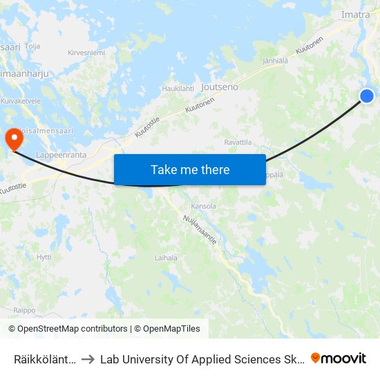 Räikköläntie 433 to Lab University Of Applied Sciences Skinnarilan Campus map