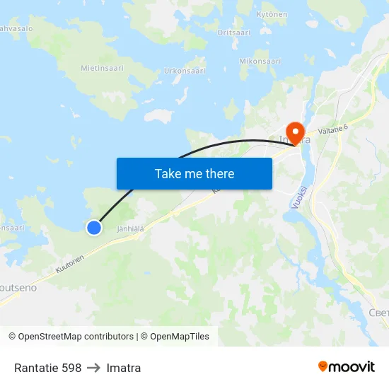 Rantatie 598 to Imatra map