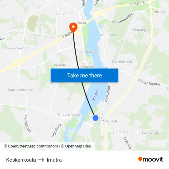 Koskenkoulu to Imatra map