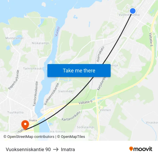 Vuoksenniskantie 90 to Imatra map