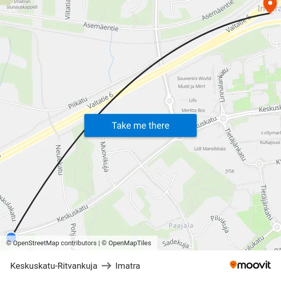 Keskuskatu-Ritvankuja to Imatra map