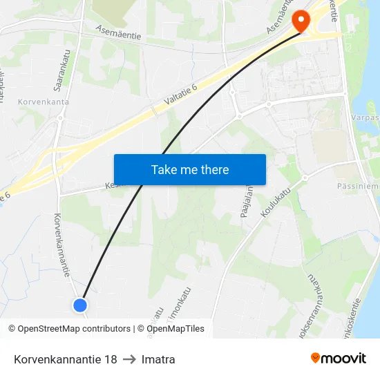 Korvenkannantie 18 to Imatra map