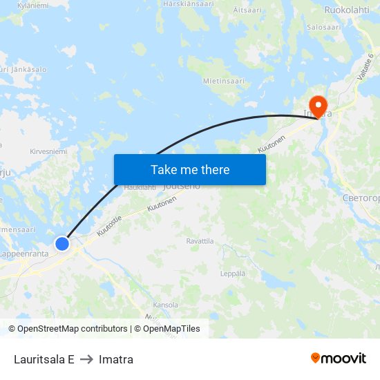 Lauritsala E to Imatra map