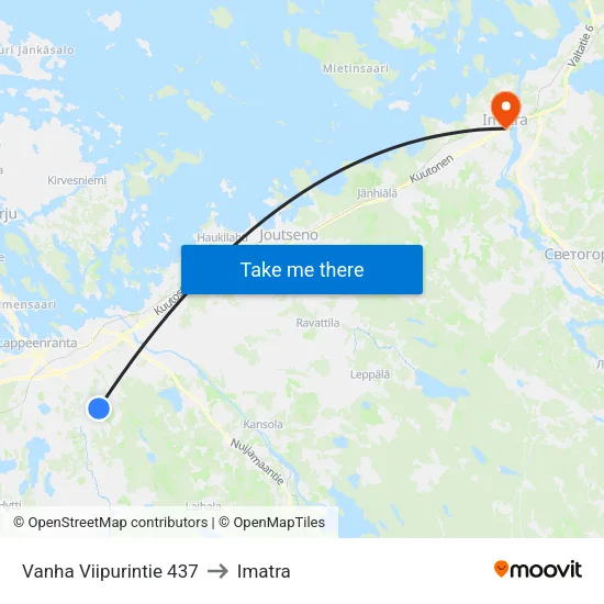 Vanha Viipurintie 437 to Imatra map
