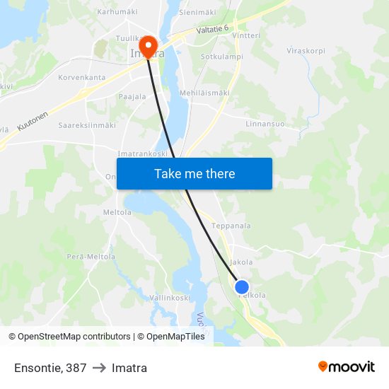Ensontie, 387 to Imatra map