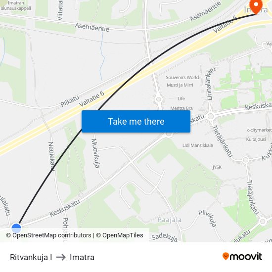 Ritvankuja I to Imatra map