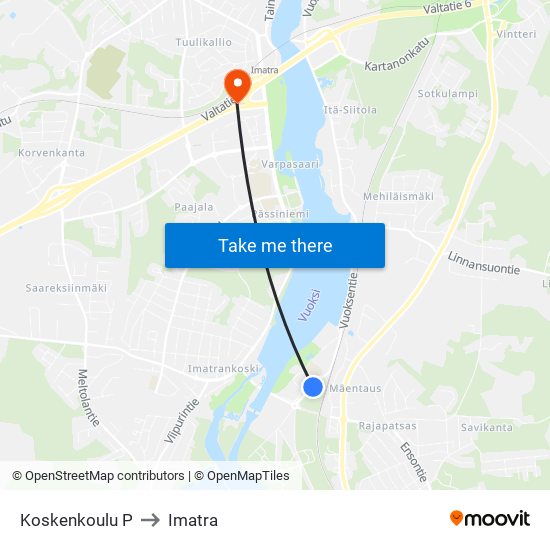 Koskenkoulu P to Imatra map