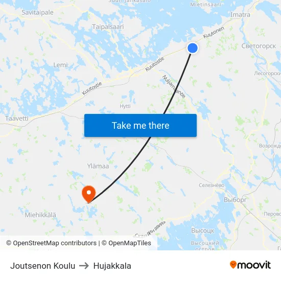 Joutsenon Koulu to Hujakkala map