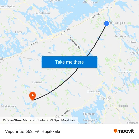 Viipurintie 662 to Hujakkala map