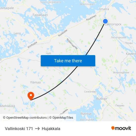 Vallinkoski 171 to Hujakkala map