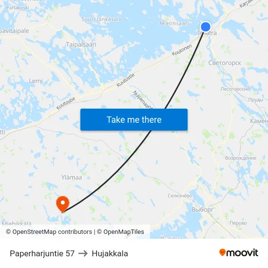 Paperharjuntie 57 to Hujakkala map