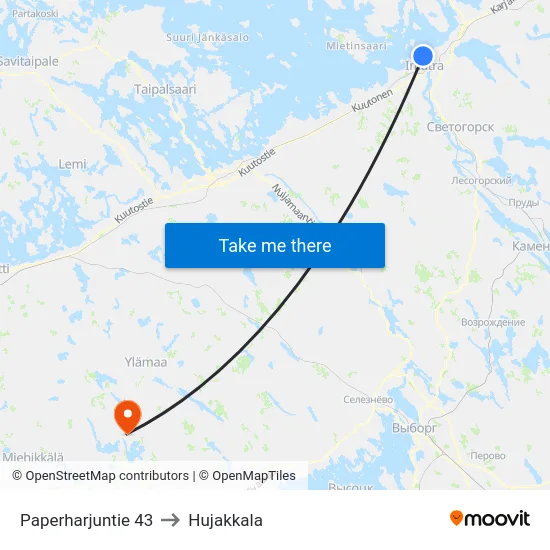Paperharjuntie 43 to Hujakkala map