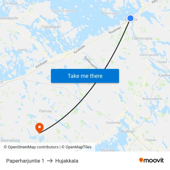 Paperharjuntie 1 to Hujakkala map