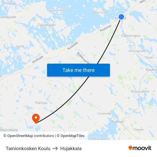 Tainionkosken Koulu to Hujakkala map