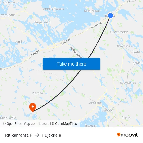 Ritikanranta P to Hujakkala map